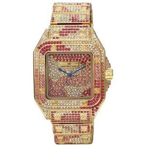 54mm Montres Carlo Men's Rapper Hip Hop Luxury Gold Red Stones Clubbing Watch